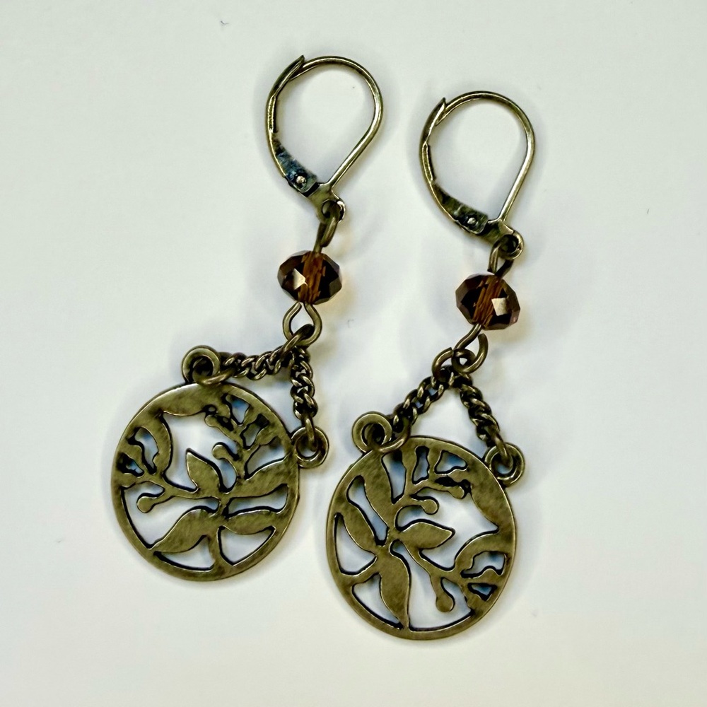 🧚🏻‍♀️ Bronze Tree Earrings with Amber faceted crystal